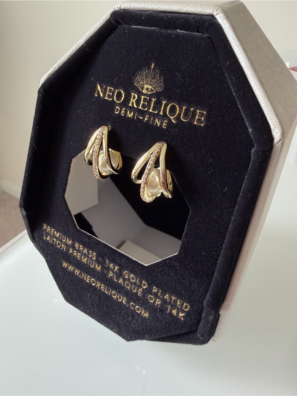 Gold Pearl pave cubic zirconia huggie hoop Earrings